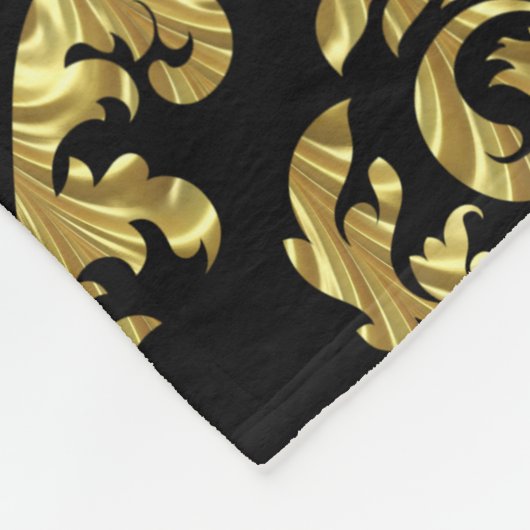 黒と金ゴールドのヴィンテージフローラマスク フリースブランケット (角)