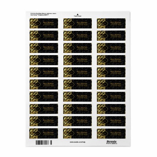 黒と金ゴールドのヴィンテージフローラマスク ラベル (フルシート)