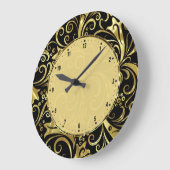 黒と金ゴールドのヴィンテージフローラマスク ラージ壁時計 (傾斜)