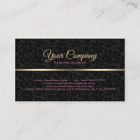 黒と金ゴールドのヴィンテージフローラマスク 名刺 (裏面)