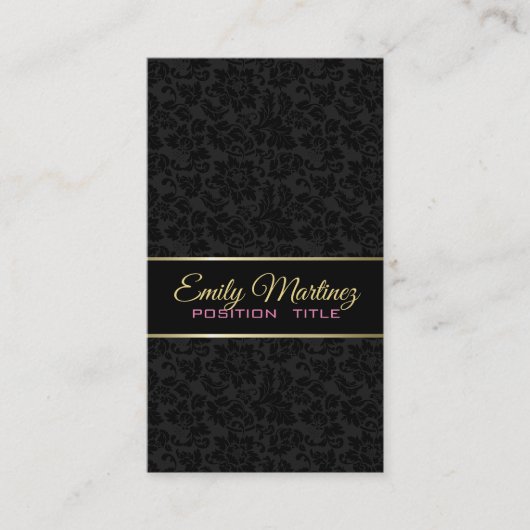 黒と金ゴールドのヴィンテージフローラマスク 名刺 (正面)