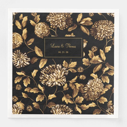 黒と金ゴールドのヴィンテージフローラ結婚つる植物 (正面)