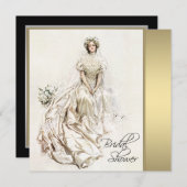 黒と金ゴールドのヴィンテージブライダルシャワー 招待状 (正面/裏面)