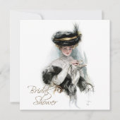 黒と金ゴールドのヴィンテージブライダルティーシャワー 招待状 (正面)