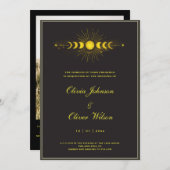 黒と金ゴールドのヴィンテージ天体QRコード結婚の 招待状 (正面/裏面)