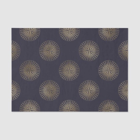 黒と金ゴールドのヴィンテージ航海のコンパスパターン 薄葉紙 (正面)