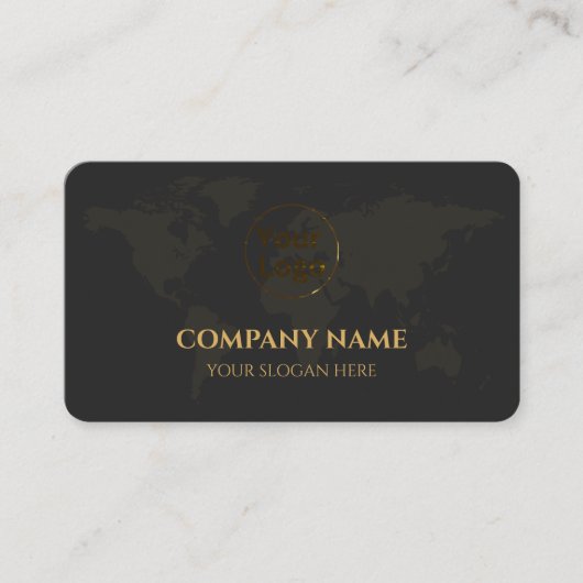 黒と金ゴールドの世界地図プロフェッショナル 名刺 (正面)
