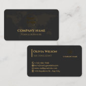 黒と金ゴールドの世界地図プロフェッショナル 名刺 (正面/裏面)