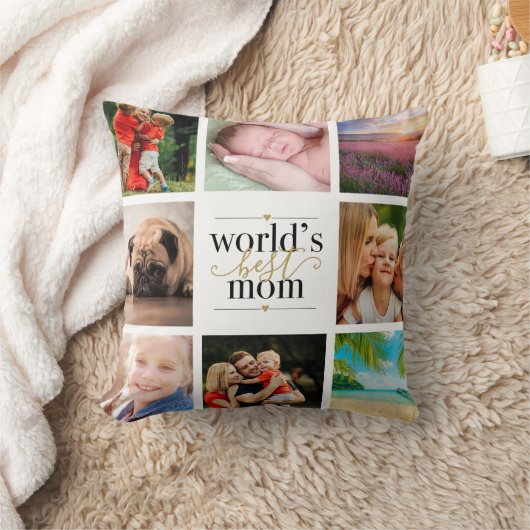 黒と金ゴールドの世界最高のママー8 Photo Collage クッション (ブランケット)