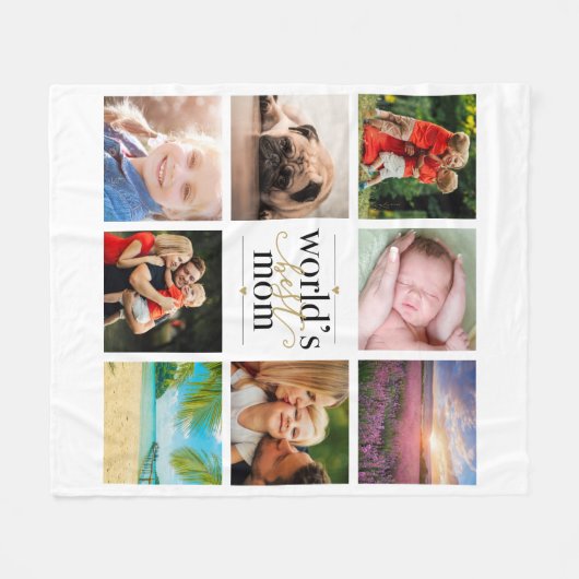 黒と金ゴールドの世界最高のママー8 Photo Collage フリースブランケット (正面(横))
