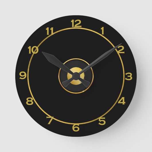 黒と金ゴールドの丸時計 ラウンド壁時計 (正面)