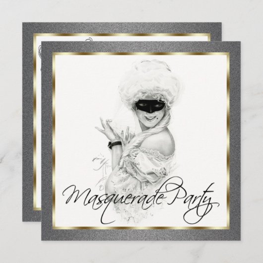 黒と金ゴールドの仮装パーティの招待状 招待状 (正面/裏面)