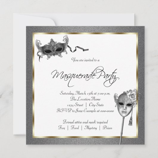 黒と金ゴールドの仮装パーティの招待状 招待状 (裏面)