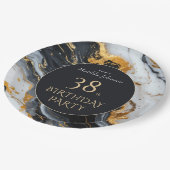 黒と金ゴールドの任意の年齢誕生日 ペーパープレート (アングル)