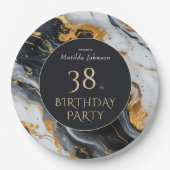 黒と金ゴールドの任意の年齢誕生日 ペーパープレート (正面)