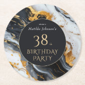黒と金ゴールドの任意の年齢誕生日 ラウンドペーパーコースター (正面)