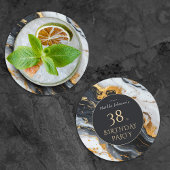 黒と金ゴールドの任意の年齢誕生日 ラウンドペーパーコースター