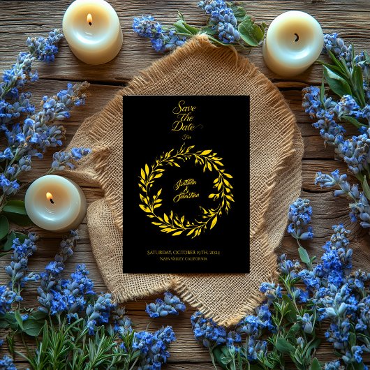 黒と金ゴールドの円の日付を保存 – 結婚s 招待状