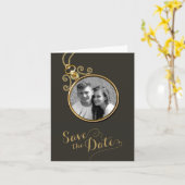 黒と金ゴールドの写真の保存日付 カード (黄色い花)