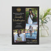 黒と金ゴールドの写真の卒業招待状 招待状 (スタンド正面)