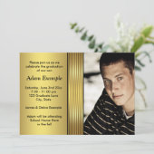 黒と金ゴールドの写真の卒業発表 招待状 (スタンド正面)