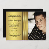 黒と金ゴールドの写真の卒業発表 招待状 (正面/裏面)