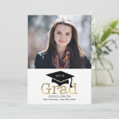 黒と金ゴールドの写真の卒業発表 案内状 (スタンド正面)