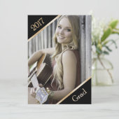 黒と金ゴールドの写真の卒業発表 案内状 (スタンド正面)