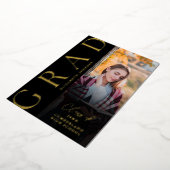 黒と金ゴールドの写真の卒業箔の発表 箔招待状 (回転した状態)