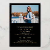 黒と金ゴールドの写真の卒業箔の発表 箔招待状 (裏面)