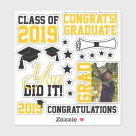 黒と金ゴールドの写真の卒業 シール