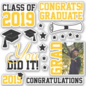 黒と金ゴールドの写真の卒業 シール (正面)