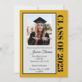 黒と金ゴールドの写真の卒業 招待状 (正面)