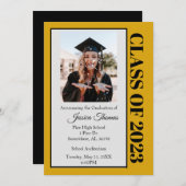 黒と金ゴールドの写真の卒業 招待状 (正面/裏面)