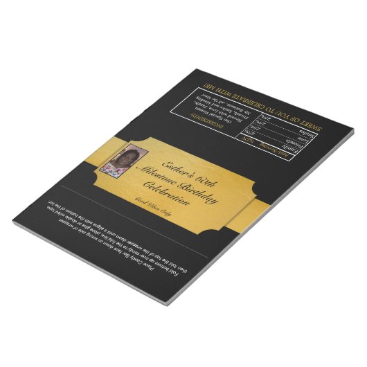 黒と金ゴールドの写真の好意XLキャンディーラッパー ノートパッド (アングル)