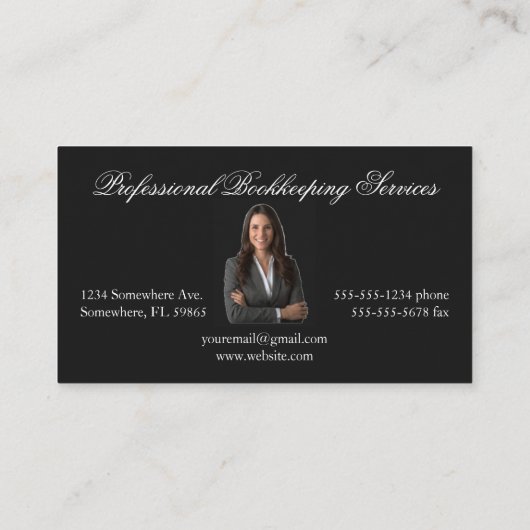 黒と金ゴールドの写真の書記 名刺 (裏面)