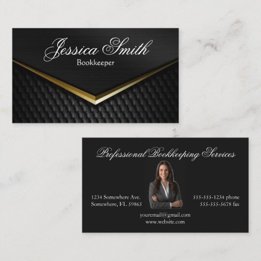 黒と金ゴールドの写真の書記 名刺 (正面/裏面)