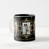 黒と金ゴールドの写真コラージュのパーソナルメッセージ ツートーンマグカップ (正面左)