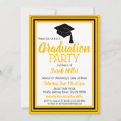 黒と金ゴールドの写真卒業パーティー 招待状 (正面)