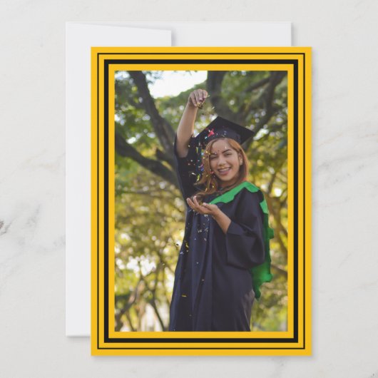 黒と金ゴールドの写真卒業パーティー 招待状 (裏面)