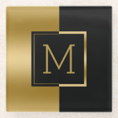 黒と金ゴールドの分割画面 ガラスコースター (正面)