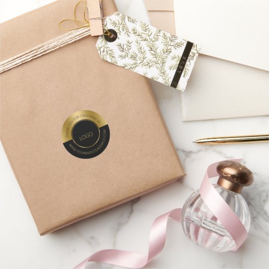 黒と金ゴールドの分割画面 ラウンドシール (ギフト)