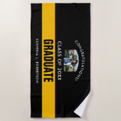  黒と金ゴールドの卒パーソナライズされた業写真 ビーチタオル (正面)