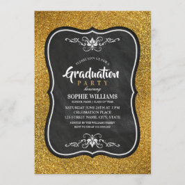 黒と金ゴールドの卒業の招待グリッター 招待状