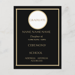 黒と金ゴールドの卒業インサート4.25 X 5.6 ポストカード