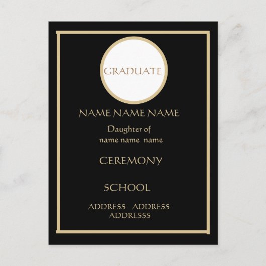 黒と金ゴールドの卒業インサート4.25 X 5.6 ポストカード (正面)