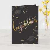 黒と金ゴールドの卒業キャップのグリーティングカード カード (黄色い花)