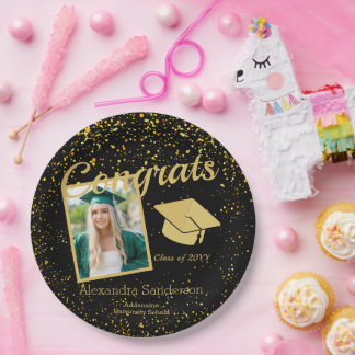 黒と金ゴールドの卒業シニアフォトクラス20xx、 ペーパープレート