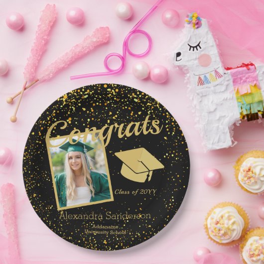 黒と金ゴールドの卒業シニアフォトクラス20xx、 ペーパープレート (パーティー)