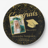 黒と金ゴールドの卒業シニアフォトクラス20xx、 ペーパープレート (正面)